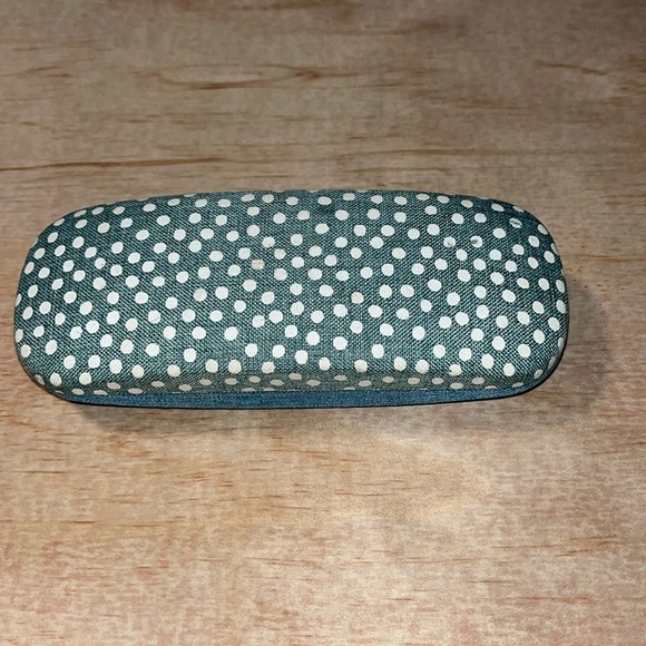Eyeglass or sunglass case teal with white polka bots and glasses detailing - Picture 2 of 6